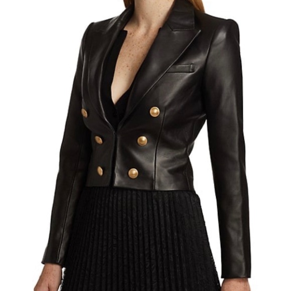 L'AGENCE Jackets & Blazers - L’AGENCE 🖤 Black Lambskin Leather Cropped Blazer - Size 6